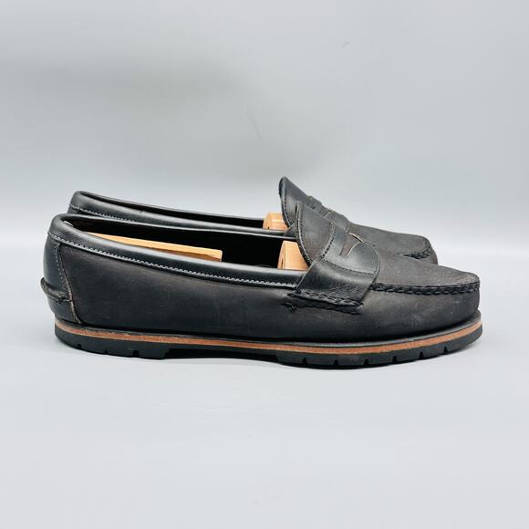 GH Bass & Co Shoes Mens 9.5 Black Leather Penny Loafers Moc Toe Slip On Dress - Picture 1 of 11